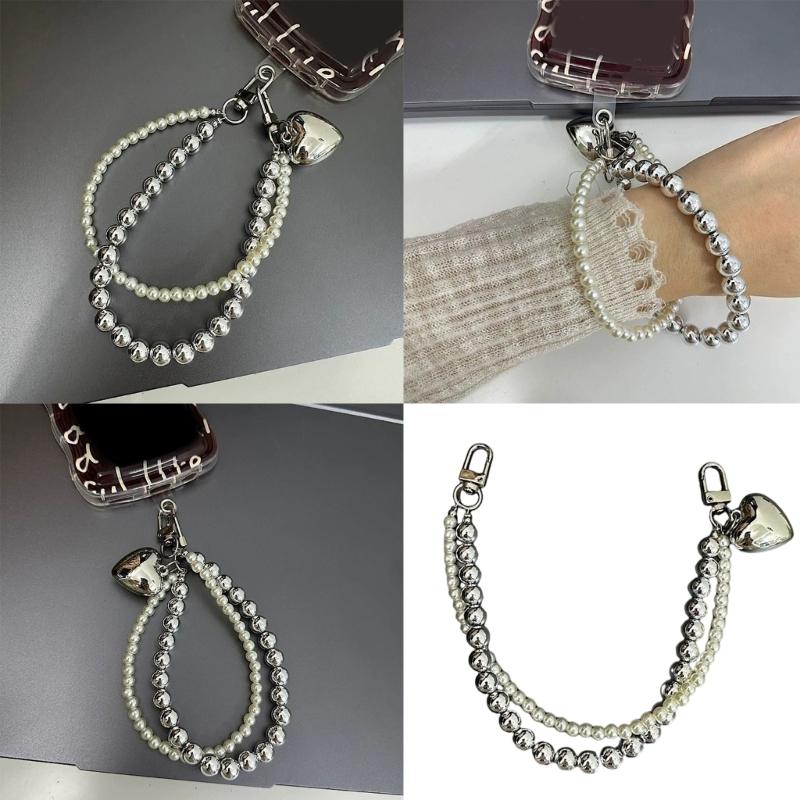 Pingente de Coração Contas Feito à Mão Multiuso Pérolas Alça de Celular Acessório Elegante Portátil para Decoração Fashion