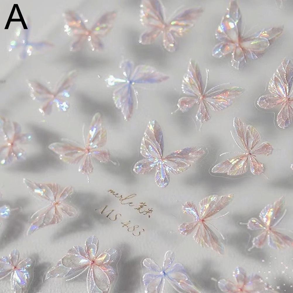 1PC Flash Butterfly Flowers 3D Nail Stickers Self-Adhesive Slider Nail Art Flowers Decorations Decals Manicure Accessorie