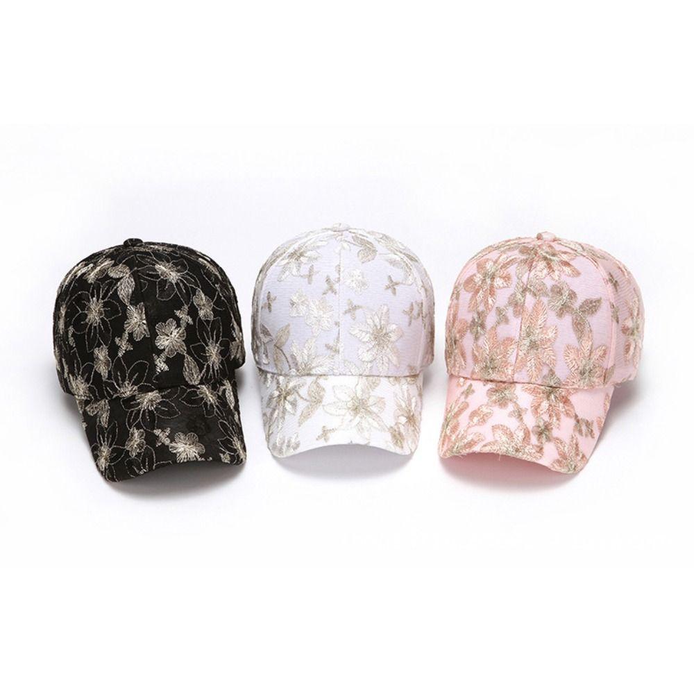 Adjustable Floral Lace Baseball Cap Hollow Outdoor Sun Hat Elegant Mesh Baseball Hat  For Women