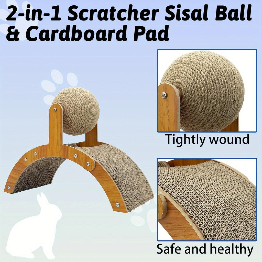 2 In 1 Cat Scratching Ball Wooden Cat Scratcher Sisal Scratch Board Wear-Resistant Grinding Paw Toy Solid Wood Scraper for Cats