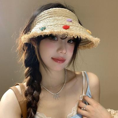 Straw Woven Lafite Hat for Summer Beach and Seaside Vacation Hat for Sun Protection Empty Top Hat Brim Sun Protection Forest Woman