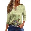 Loose Casual 34 Womens Fashion Sleeve Striped Printed Round Neck Top