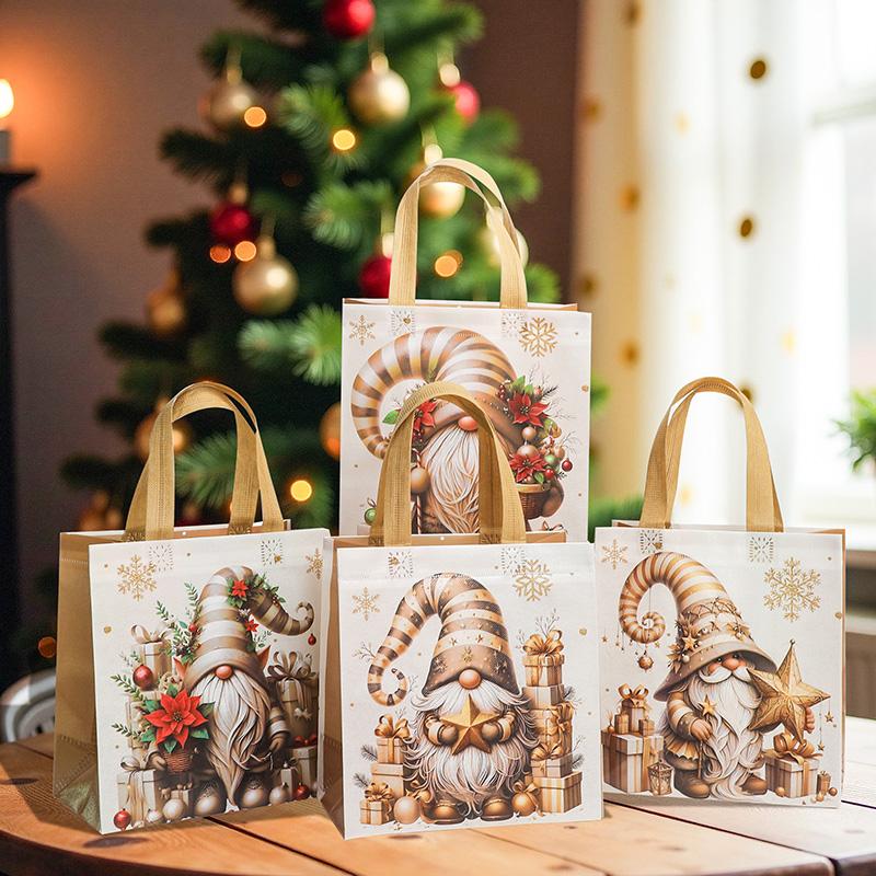 4-12pcs Christmas Gift Bag Santa Claus Non-Woven Tote Bag with Handle 2025 Christmas Decoration For Home New Year Kids Gift Wrap