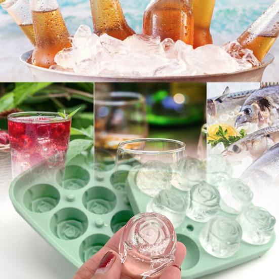 Rose Flower Silicone Ice Cube Tray 9-Cavity Square Mold for Chocolate Candy Flexible Non-Stick