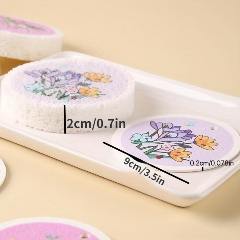 Circular Compressed Wood Pulp Cotton Dishwashing Cloth, Flower Sponge, Dishwashing Brush, Oil-proof Double-sided Cleaning
