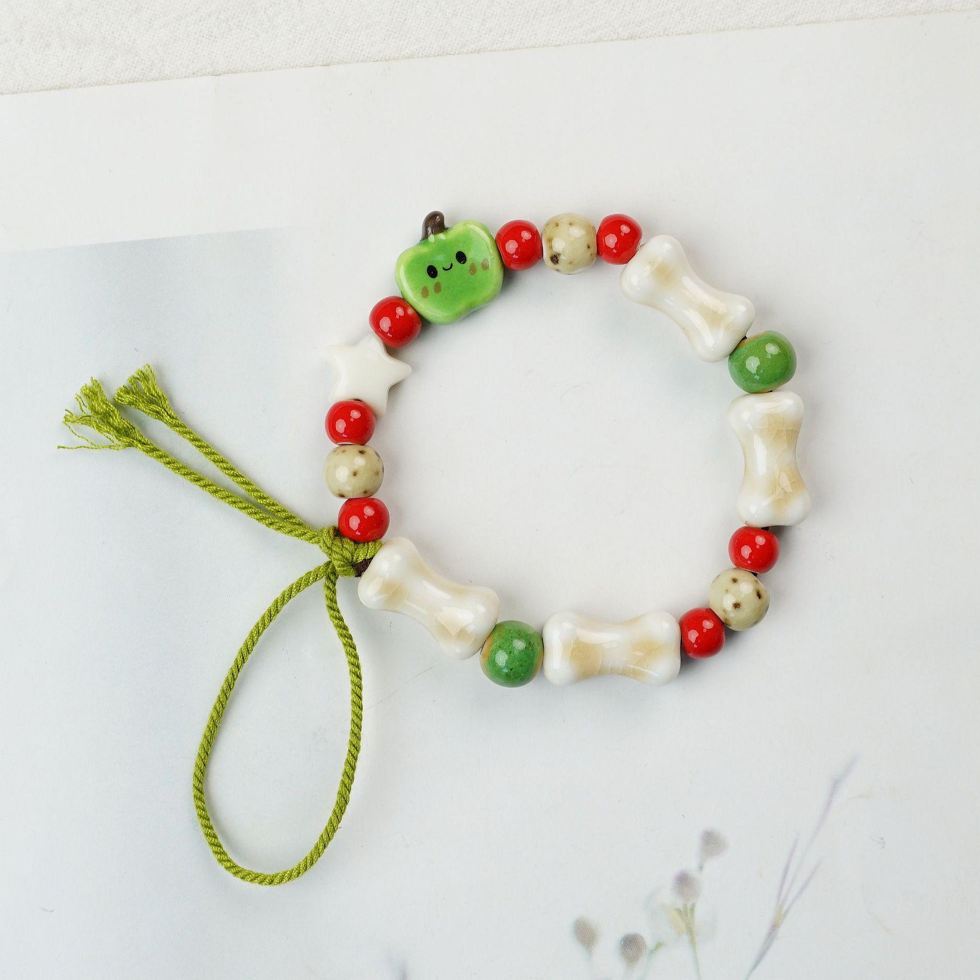 

Jingdezhen ceramic bracelet apple beaded antique style fringed Christmas girlfriend stall wholesale bracelet jewelry