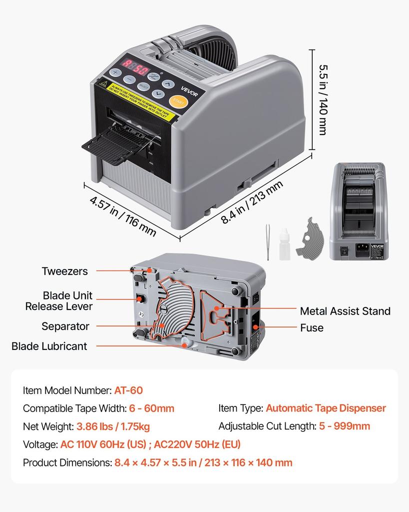 Automatic Tape Dispenser 999mm Max Cut Length Electric Ribbon Cutter, 220V Electric Automatic Tape Cutter, Dual-Tape Capability, Fits 660mm Width Tape