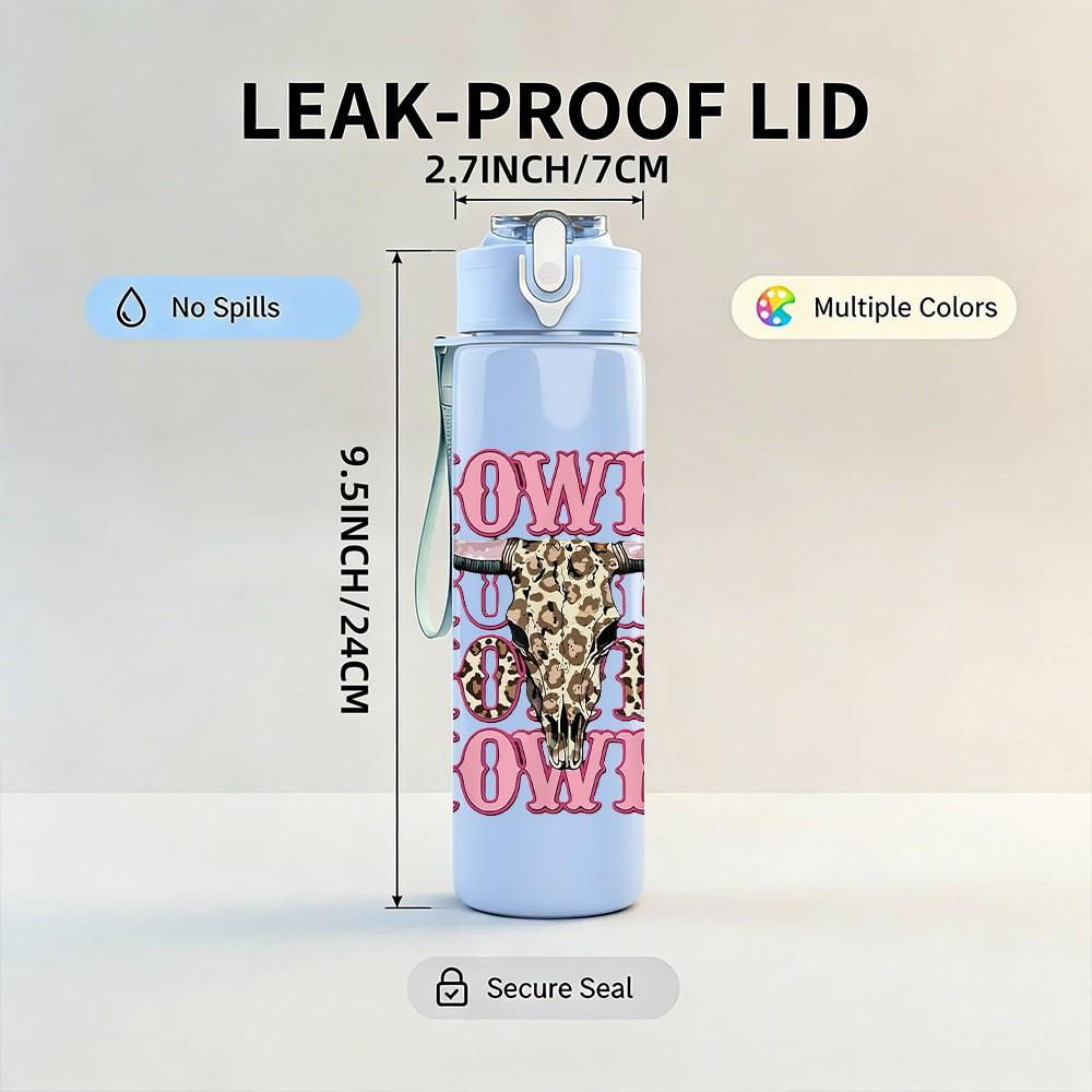 1PC Cowgirl Text Vintage Retro Pattern 750ml Color Plastic Sports Water Bottle Leakproof Flip Straw Lid Suitable for Sports Office Home Use