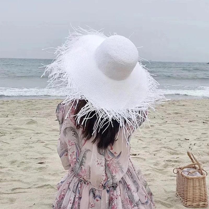 Fashionable Elegant Hat Straw Sun Hat Simple Floppy Sun Hat Seaside Travel for Outings Parties Beach Portable
