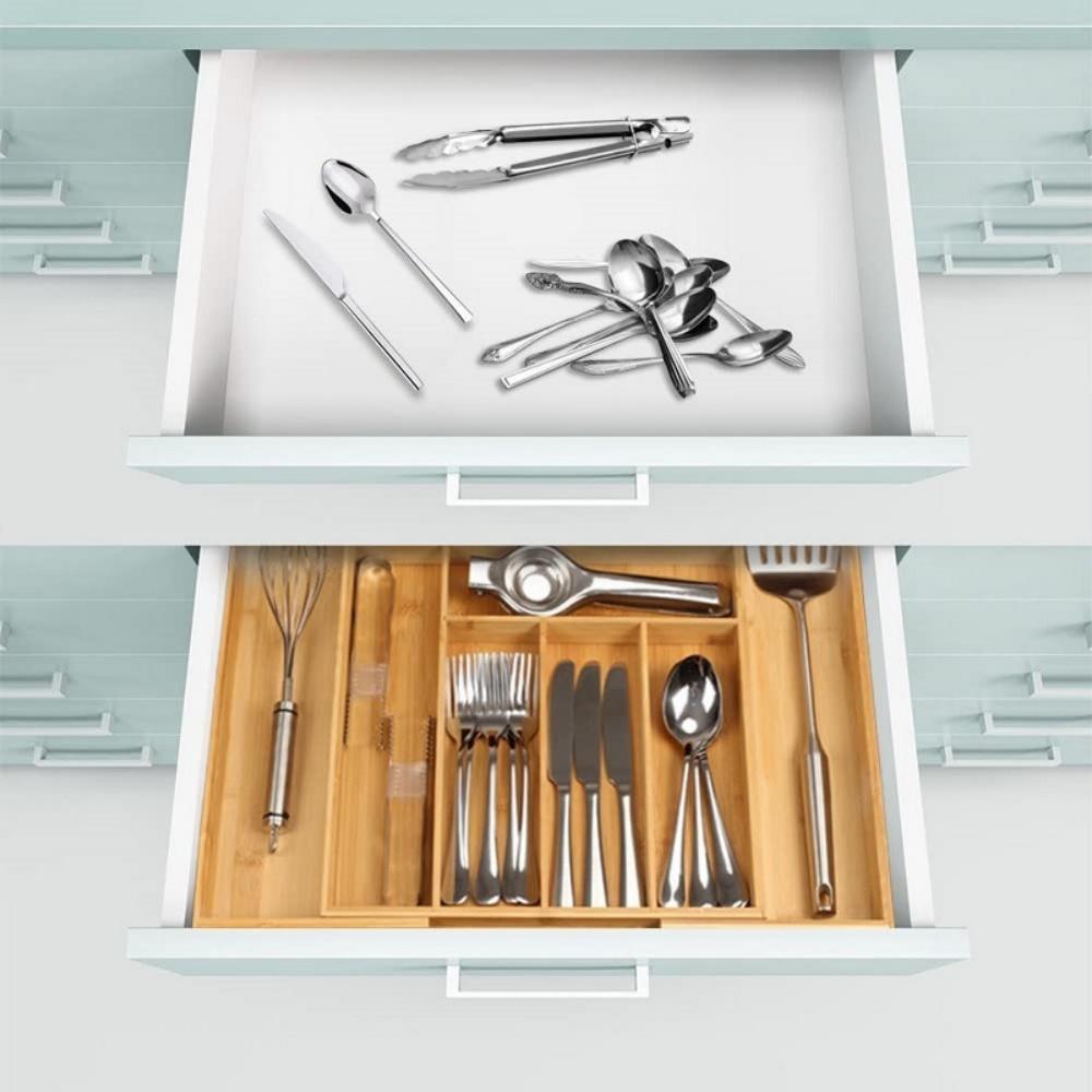 Adjustable Expandable Bamboo Drawer Organizer for Forks Knives Silverware Expandable Kitchen Drawer Kitchen Organizer Tray