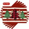 4/ 6pcs Striped Polka-Dot Buffalo Plaid Pine Tree Christmas Placemats, 12x18 Inch Washable Table Mats for Kitchen Dining Home Party Decor