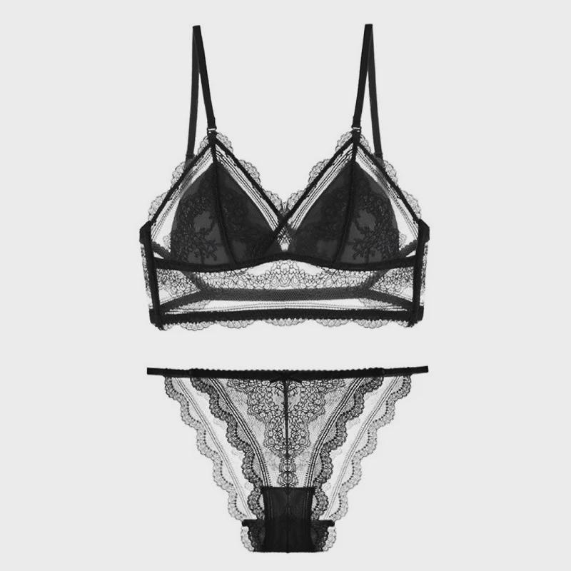 "Set Braletă cu Cupă Triunghiulară din Dantelă în Formă de U - Sutien Sexy Subțire fără Sârmă"