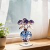 2D Flat Flower Ornament, 360-Degree Rotating Vase Acrylic Ornament with Base, Flower Vase Tabletop Decoration for Home Desk Shelf Decor