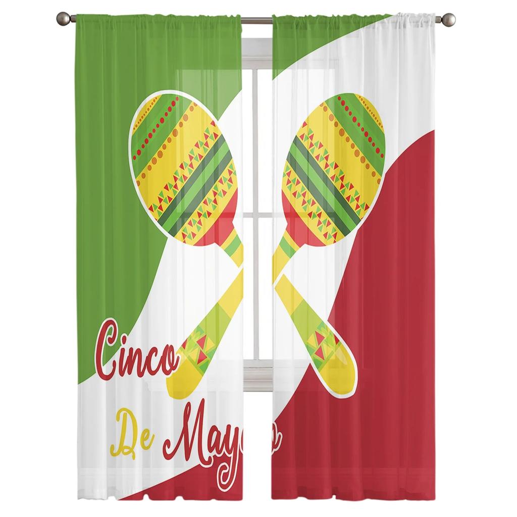 Mexico Cinco De May Celebrate Tulle Curtain Home Office Window Decor Bedroom Kitchen Balcony Modern Sheer Curtain