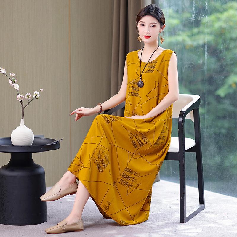 

Женское платье без рукавов, винтажные платья больших размеров, свободные однотонные платья с круглым вырезом, платья средней длины XS