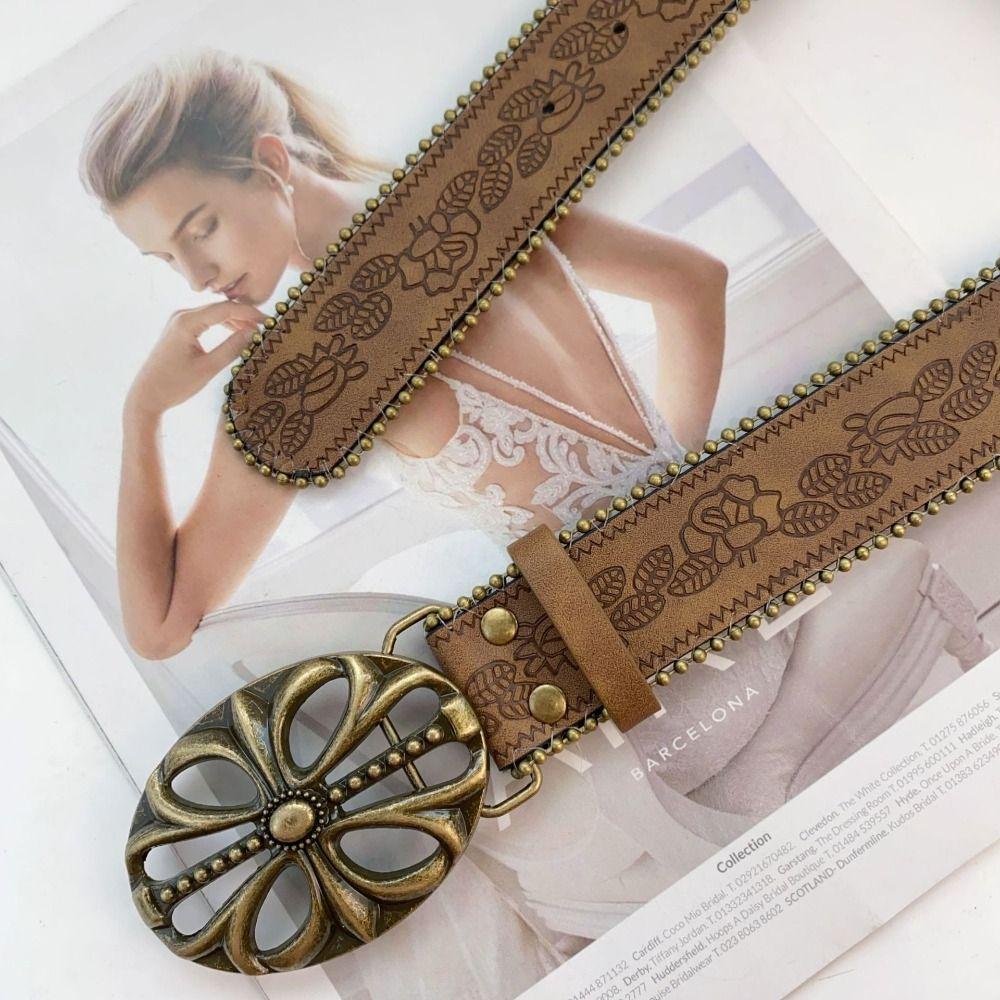 PU Leather Women Belt Adjustable Western Belt Fashion Cowboy Belt for Jeans Pants Dresses