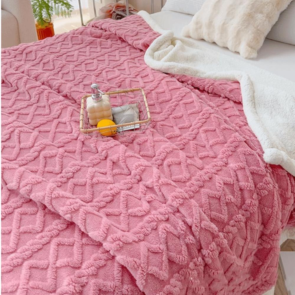 Solid Color Coral Velvet Blanket Thicked Office Nap Blanket Rhombus Flannel Blanket  Travel