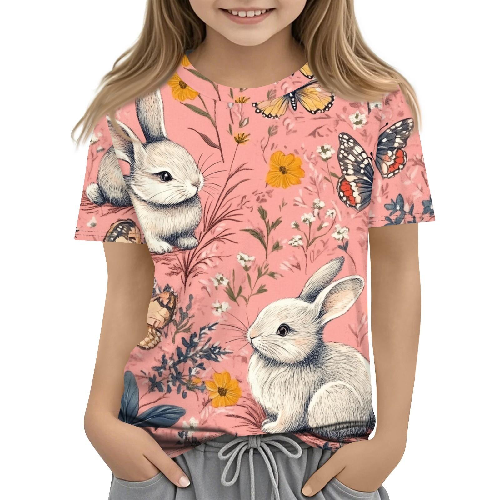 

Детская модная повседневная футболка с коротким рукавом и принтом в виде Пасхи и круглым вырезом 120