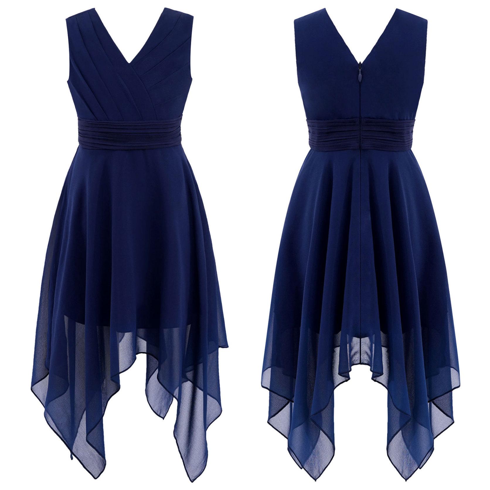 

Платье с цветочным узором для девочек, свадебные платья для подружки невесты, выпускного вечера, детское шифоновое платье с v-образным вырезом, платье без рукавов для дня рождения 7-8 Years темно-синий