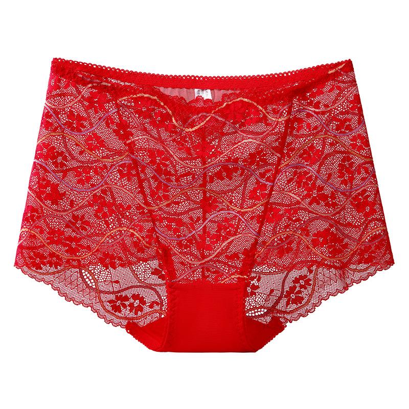Big Size Lady Summer New Style Sexy Lace Hollow Out High Waist Shrink Abdomen Lift Hip Briefs