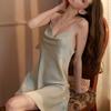 Women's Ice Silk Backless Slip Dress - Sexy, Solid Color, Plus Size, Slimming Summer Pajamas
