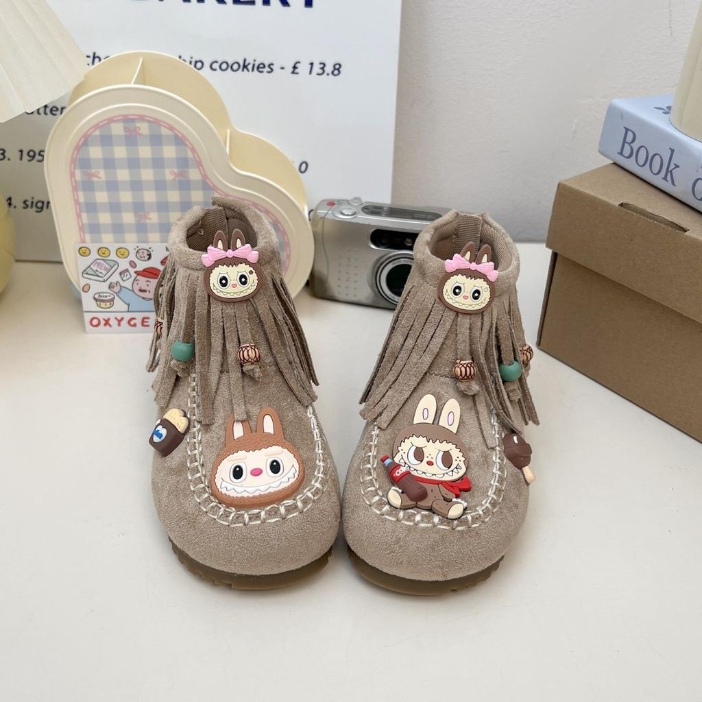 Girls' Fashionable Fringed Ankle Boots for Autumn and Winter Children's Soft-soled Princess Boots