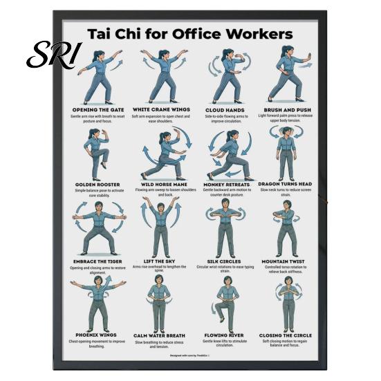 Tai Chi Chair Exercise Poster Workout Unframed Routine Clear Visual Instructions Low Impact Guide Seated Chart for Seniors Beginners Gentle