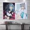 Kawaii Anime Girl Peeking Tapestry  Light Blue Wall Hanging with Cute Chibi Cat Ideal for Pastel Otaku Bedroom Decor
