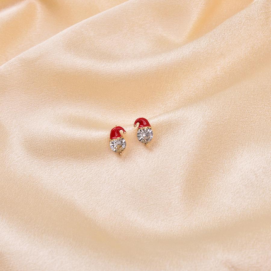 

Европейские и американские серьги-гвоздики в виде бриллиантовой рождественской шляпы Санта-Клауса - Универсальные мультяшные, создающие праздничную атмосферу, с красной эмалью