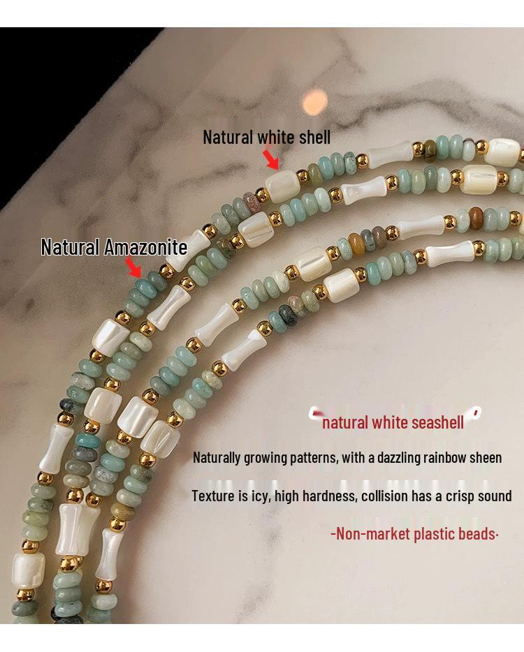 Elegant Green Stone & Mother-of-Pearl Bamboo Necklace – Women's Mixed Metal Choker