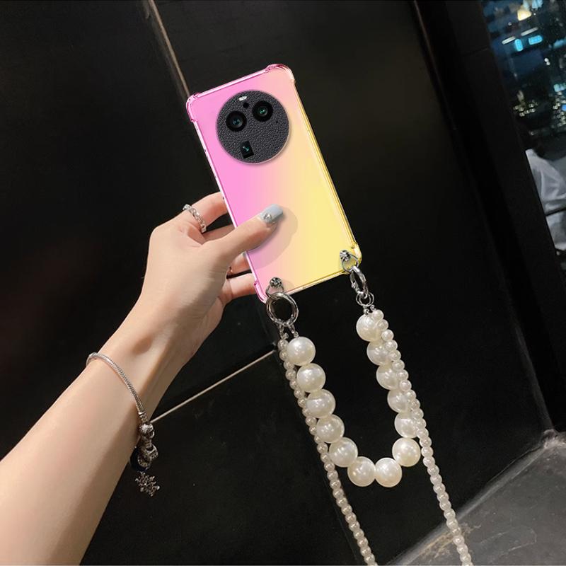 

Чехол с жемчужным шнурком и ожерельем через плечо для OPPO Find X6 X5 X3 X2 Pro Lite X3 NEO X2 Neo, браслет-цепочка, прозрачная силиконовая задняя крышка с градиентом для телефона For Find X2 pro