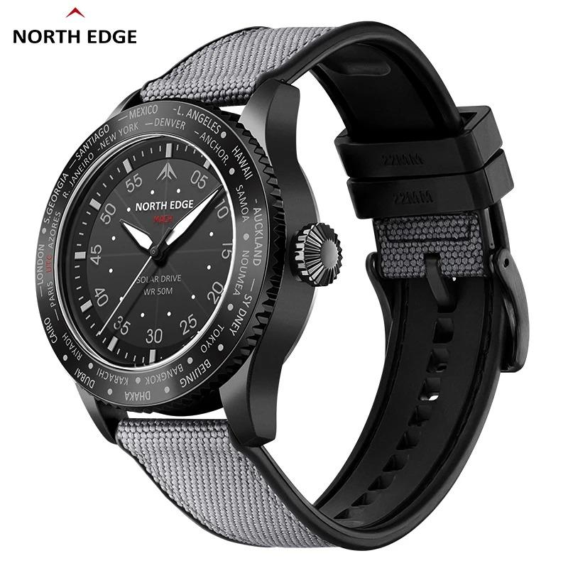 NORTH EDGE MACH Solar Power Quartz Watch Men Waterproof 50M Men's Pilot Sports Wristwatches Luminous Enviormentally Clock