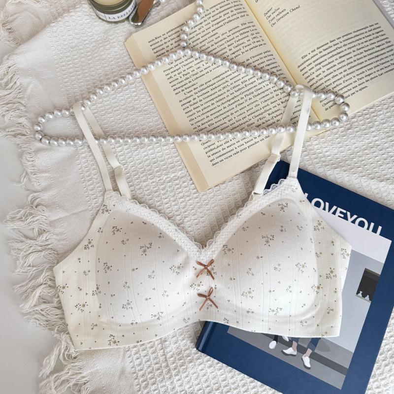 

Бесшовный цветочный бюстгальтер пуш-ап с бантом для женщин - Удобный, без косточек, с поддержкой против провисания L (Universal A/B Cup)