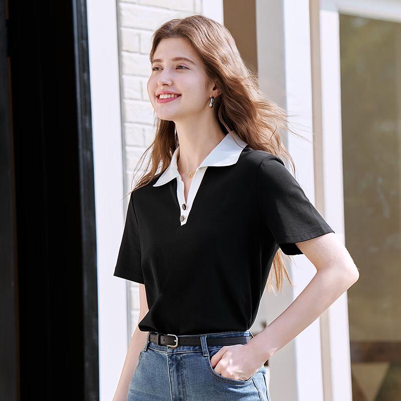 Betu Women's Color-block Polo Collar Short Sleeve T-shirt