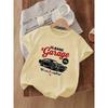 Kids Crewneck Short Sleeve Tee, Classic Garage Car Print Breathable Casual Spring Summer Top, Perfect Gift for Boys
