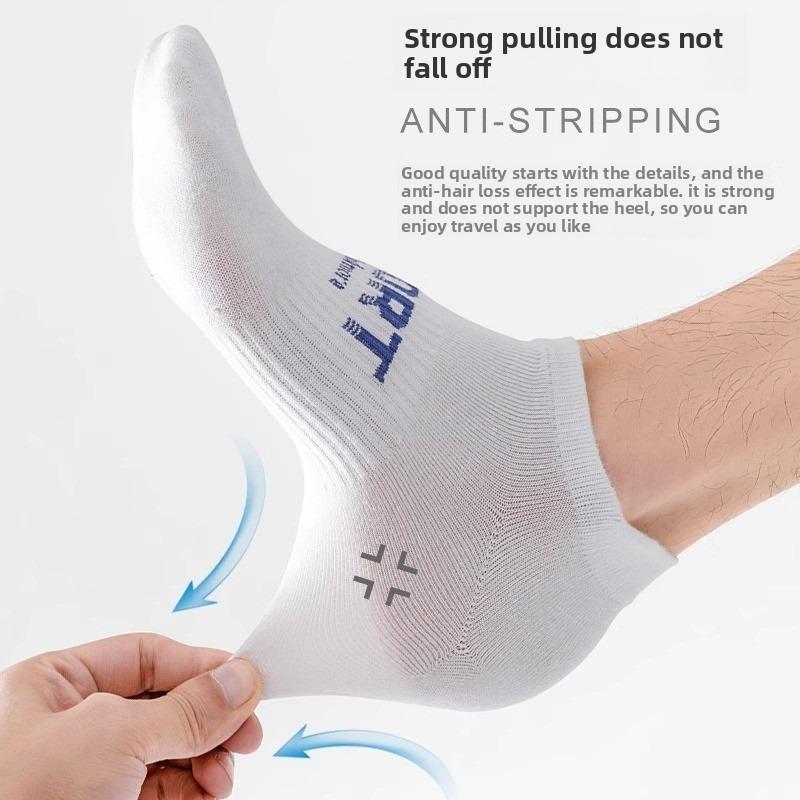 5 Pairs of Men's Spring and Autumn Pure Cotton Deodorant Sports Wicking Short Boat Socks