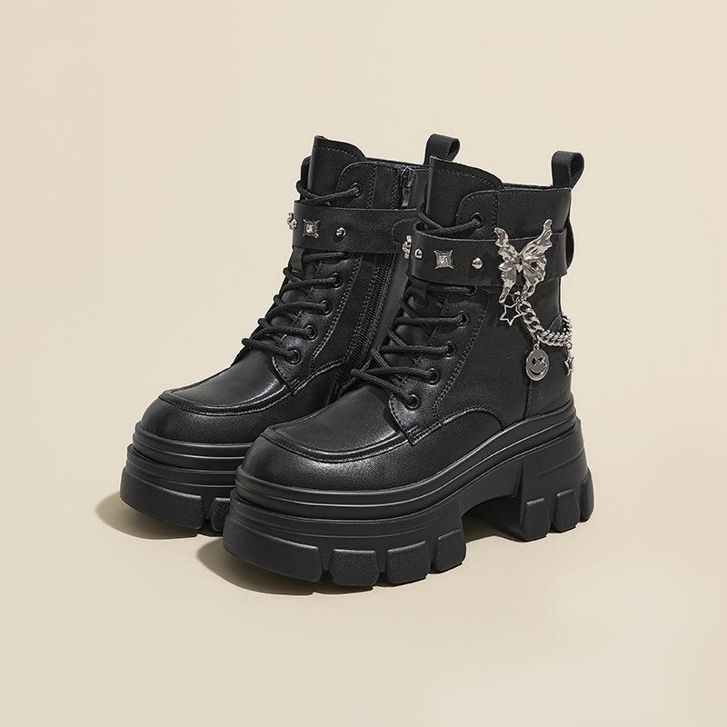 Butterfly Chain Thick-soled Short Boots Autumn British Style Heightened Cowboy Boots 34 чёрный 4598₽