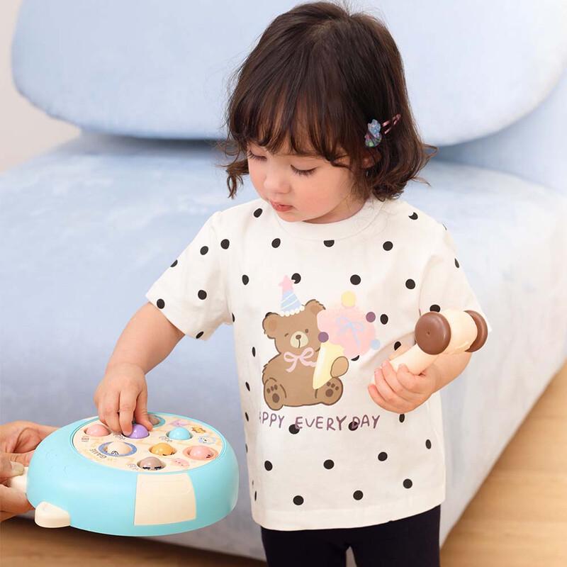 LUSON Girls Cartoon Color-Block Round Neck Short-Sleeve T-Shirt 120