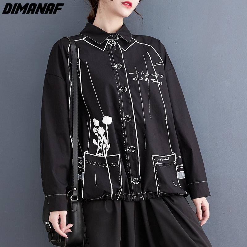 

DIMANAF 2023 Плюс Размер Весенняя блузка Повседневная рубашка с длинным рукавом Принт Женская одежда с длинным рукавом Свободный