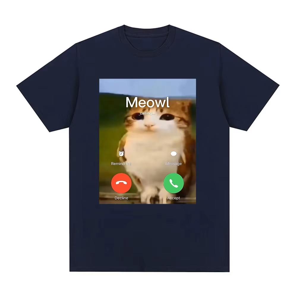 2026 Meowl Is Calling Phone Call Meme Brainrot Funny Cat Owl TShirt Unisex Unisex Fashion Harajuku Short Sleeves Cotton Tees Unisex