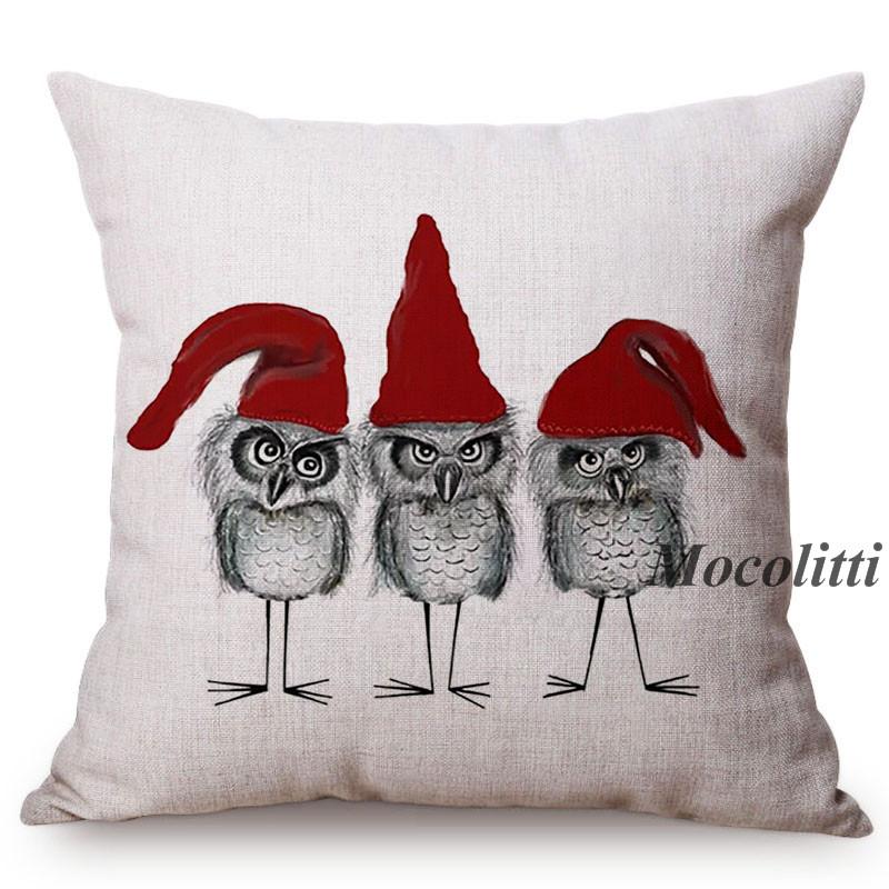 Happy New Year Cartoon Animal Cushion Cover Santa Claus Elk Christmas Decorative Cotton Linen Sofa Throw Pillow Case Cojines