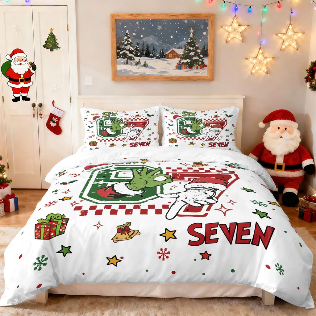 Bed Three-Piece Set Green Hair Monster Hand Pillow Cover Quilt Cover Digital Printing Bedding