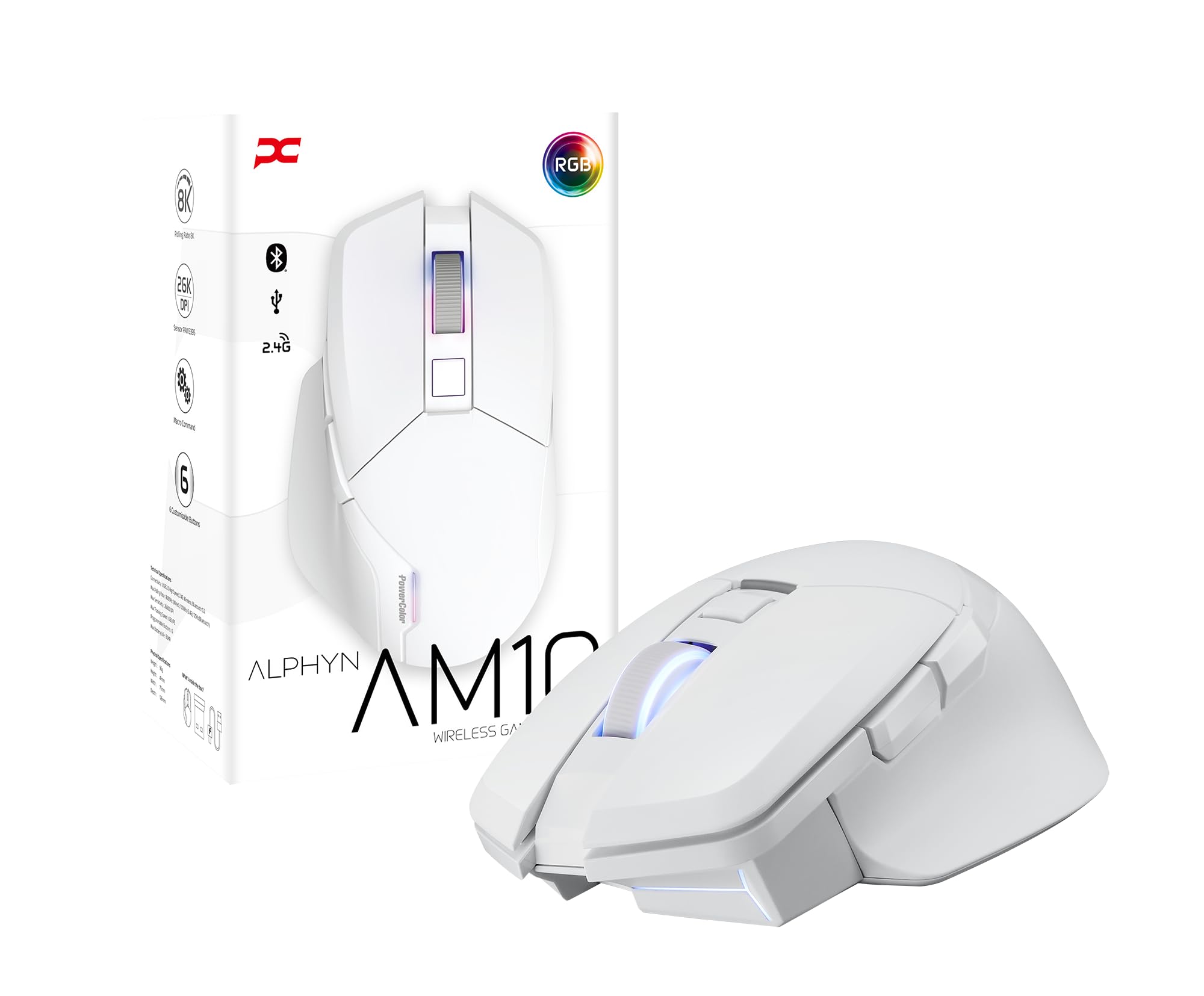 

PowerColor ALPHYN AM10 Wireless Gaming Mouse White Color Model AM10 Wireless Mouse [ALPHYN WHITE] білий