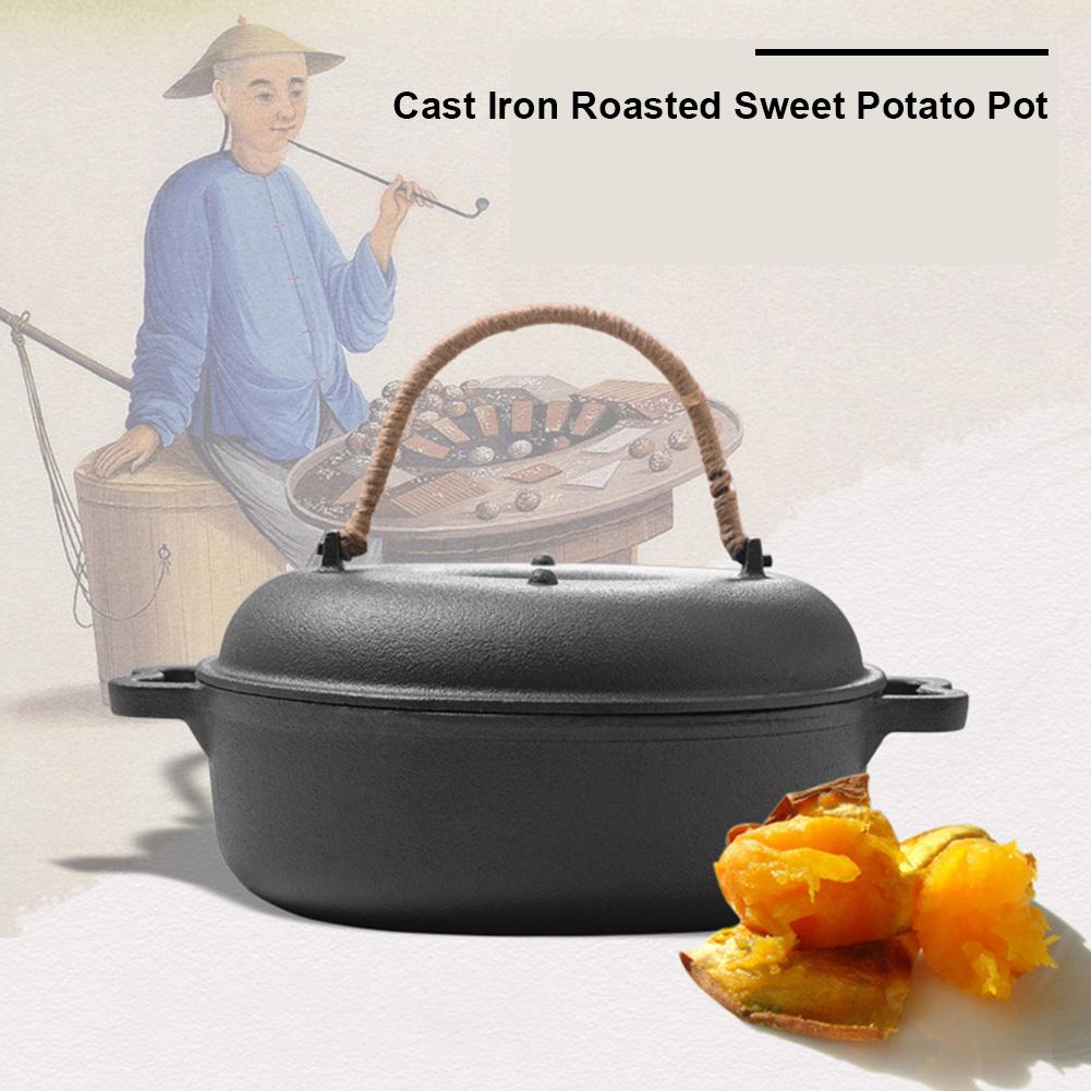 Cast Iron Roasted Sweet Potato Pan with Lid Garlic Roaster Garlic Baker Baking Pan for Picnic Camping Patio