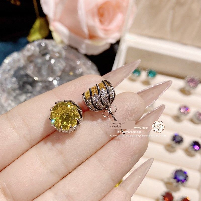Vintage Fireworks Cut High Carbon Diamond European and American Fashion Luxury Fancy Lotus Ring Necklace and Earring Suit Female