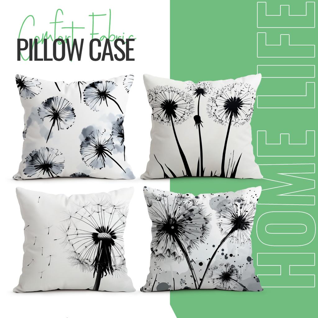 Federa per Cuscino Dente di Leone Bianco Nero Stampata Poliestere 45x45cm Copricuscino Decorativo per Divano Federa per Cuscino Decorazione per la Casa