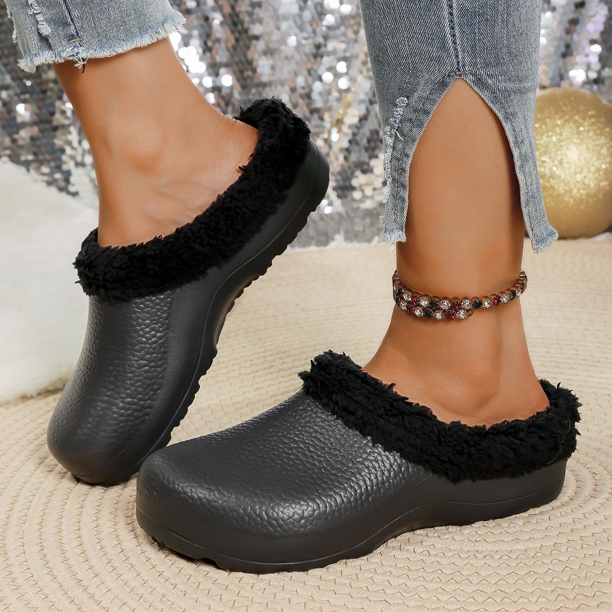 

2025 Женские зимние теплые плюшевые нескользящие водонепроницаемые хлопковые тапочки для пар 36/37 чёрный