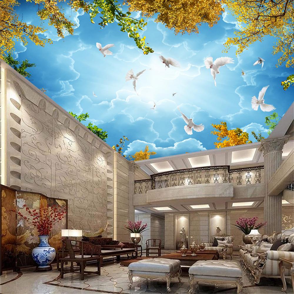 Tapet Modern 3d de Plafon Nori Albi Cer Albastru Picturi Murale Tapet Porumbel Zburător Cer Decor Acasă