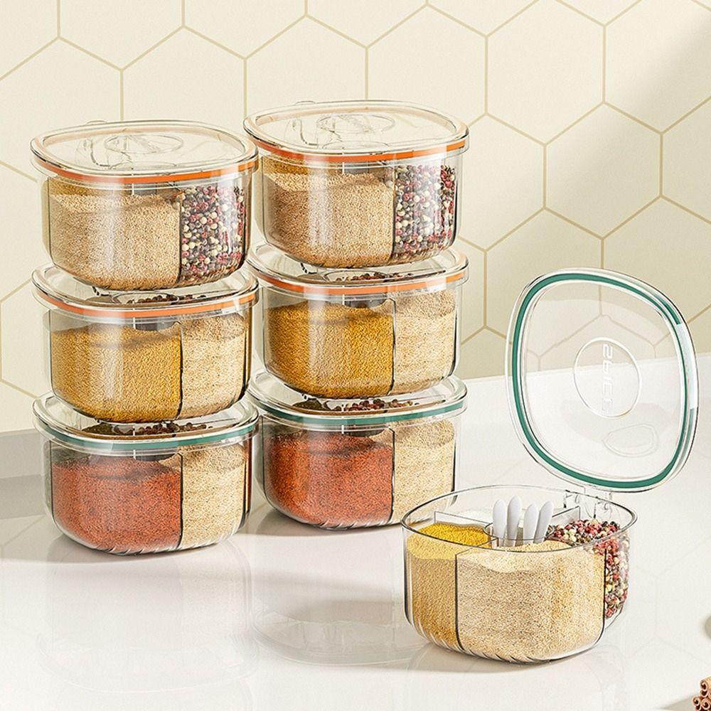 Sealed 4-compartment Seasoning Box Plastic Condiment Jar Durable Spice Storage Box  for Home