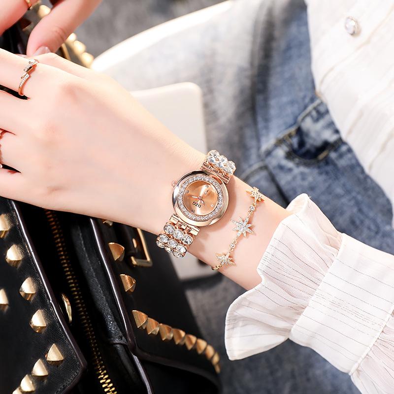 Dzg Women'S Watches, Rhinestone Subdials, Glossy Quartz Watches, Casual And Simple Temperament Watches